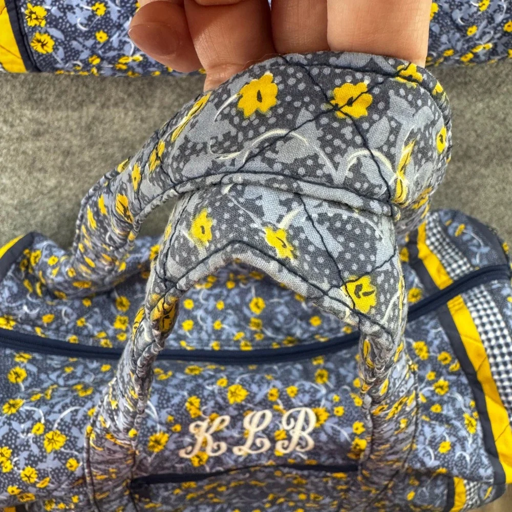 Lillian Vernon Garment Bag and Duffle Bag Set Blue Floral Quilted Travel Vintage